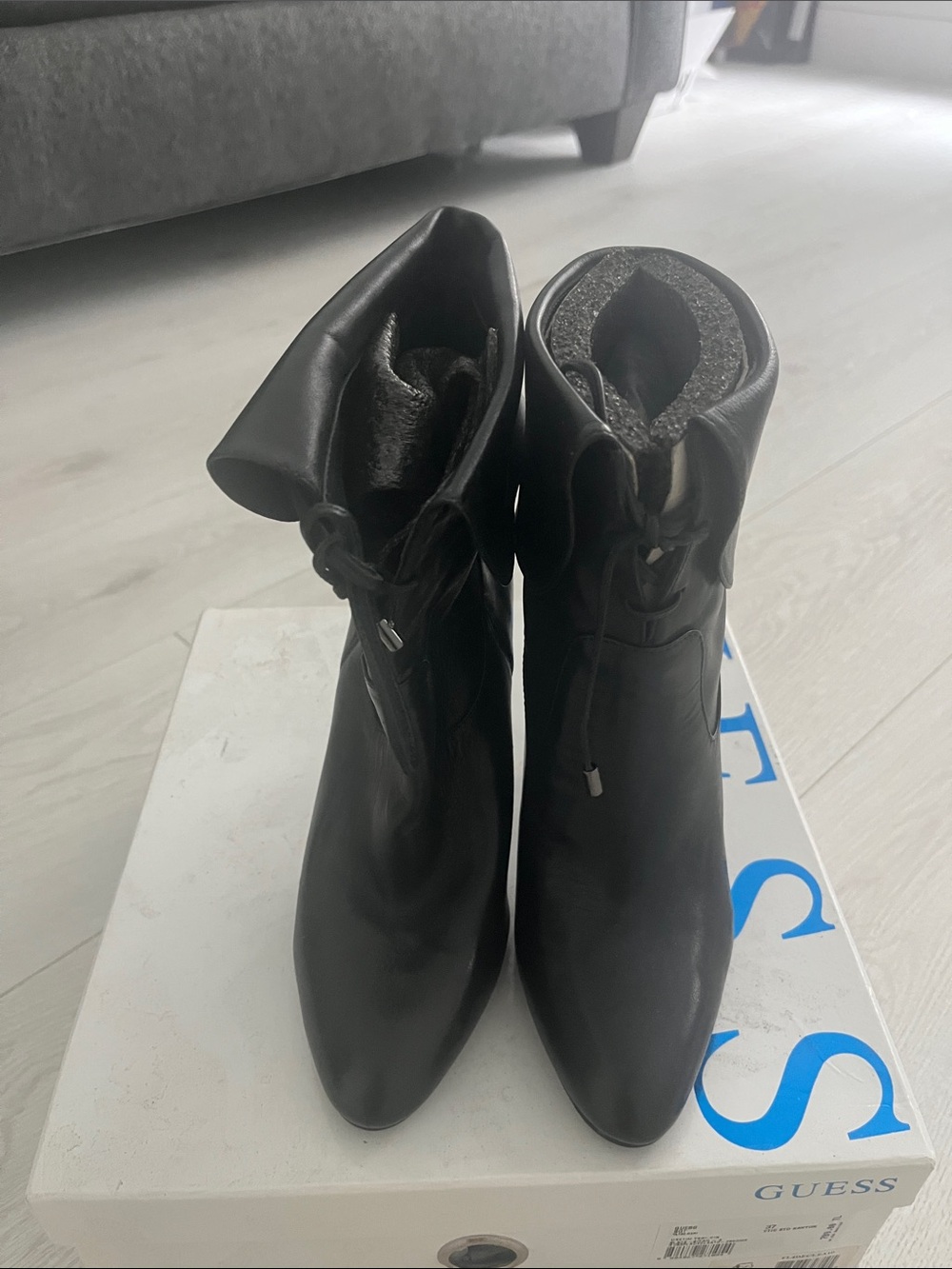 GUESS Black Fold-Over Ankle Boots with Tie Detail